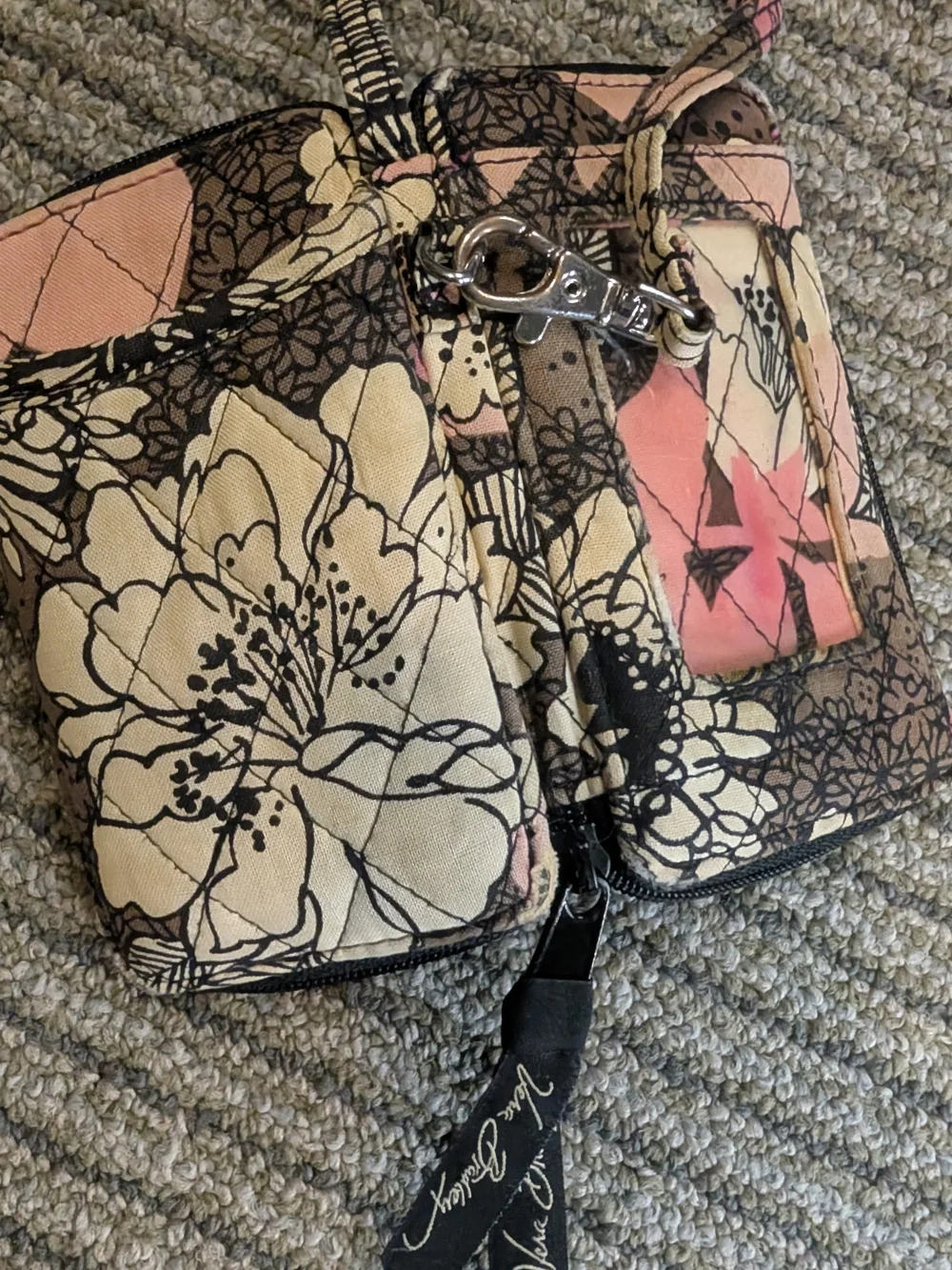 Vera Bradley Quilted Floral Wristlet Pouch in Pink and Cream